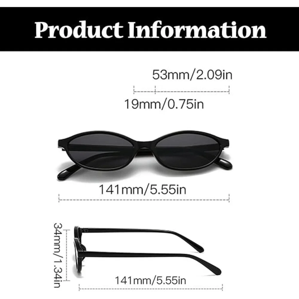 Black Oval Sunglasses Men's Narrow Frame Fashion Eyewear Retro Style Hip Hop New